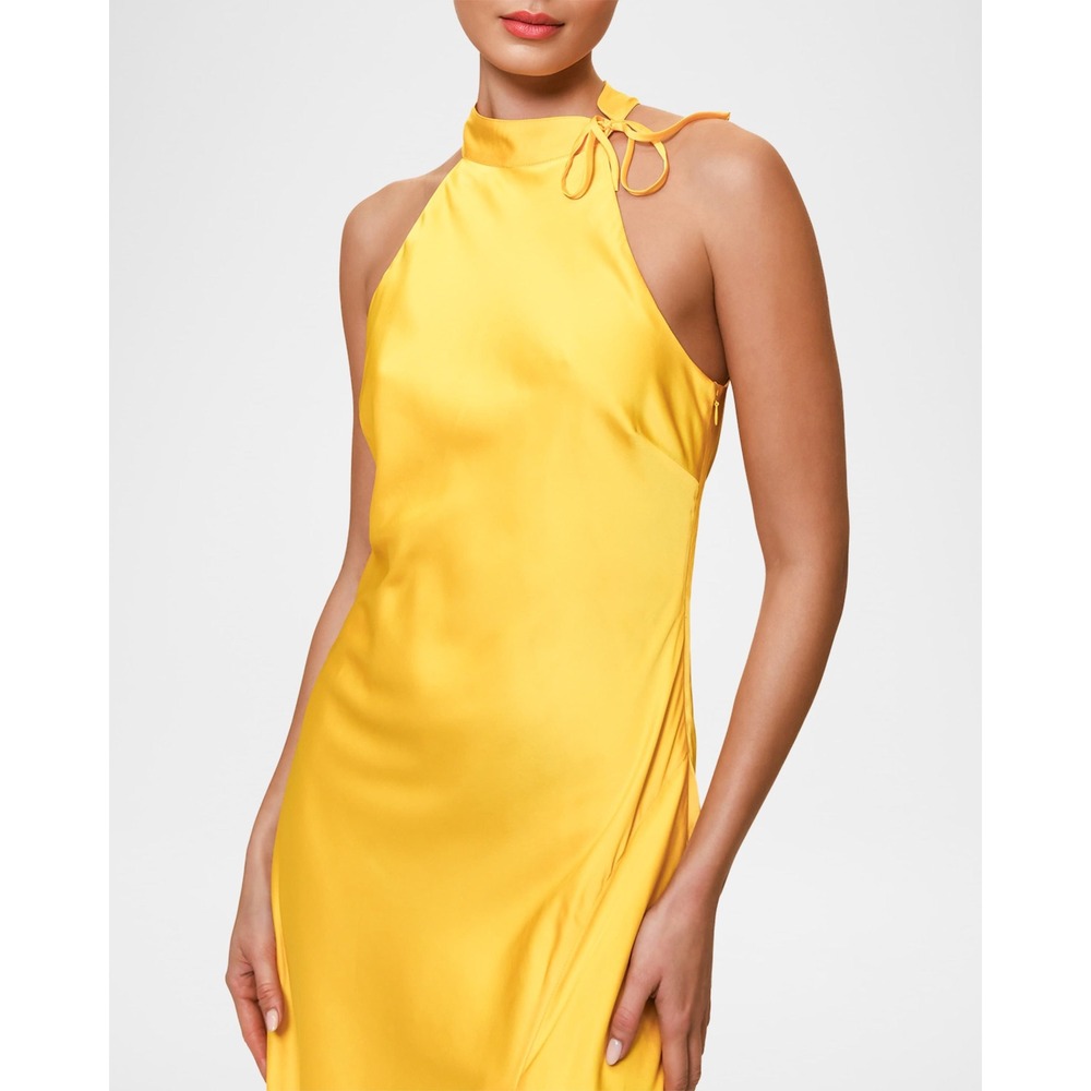 New! Hutch Mari Halter Midi Dress Yellow Daffodil Satin Sz Small‎ - Picture 8 of 9